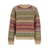 Pulovere Multicolor Knit Crewneck Sweater With Striped Motif In Wool Blend Woman Femei