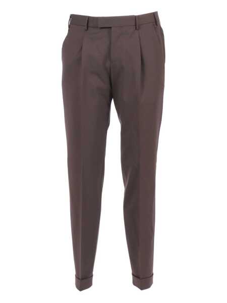 Pantaloni casual PT TORINO MASTER, 1 Pleat, Diagonal Pockets, Flap Back Pockets, Turn-Up Brown Barbati (BM 18975498) 1
