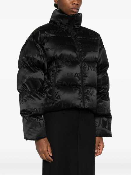 Geci de iarna Balenciaga Cropped Puffer Jacket with logo motif BLACK Femei (BM 18975868) 3