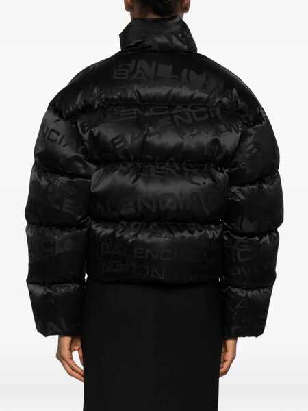 Geci de iarna Balenciaga Cropped Puffer Jacket with logo motif BLACK Femei (BM 18975868) 4