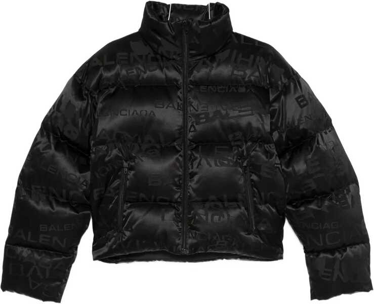 Geci de iarna Balenciaga Cropped Puffer Jacket with logo motif BLACK Femei (BM 18975868) 1
