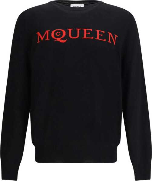 Pulovere Alexander McQueen Logoed wool Sweater BLACK/LUST RED Barbati (BM 18975895) 1