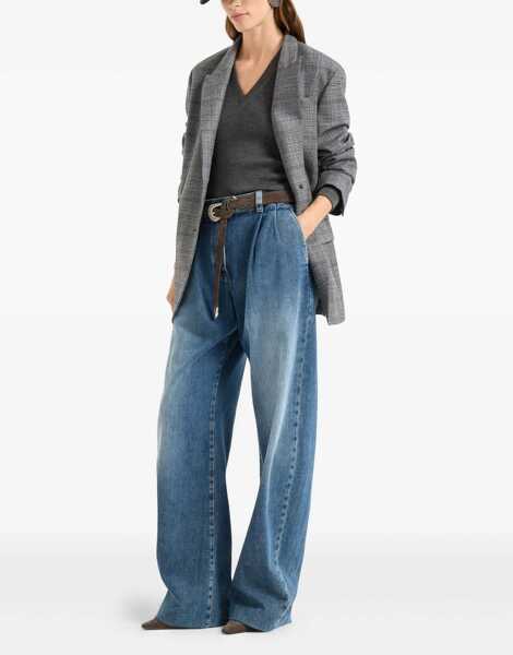 Tricouri Brunello Cucinelli Long sleeve wool ribbed jersey T-shirt with shiny trim GRAFITE Femei (BM 18976540) 2