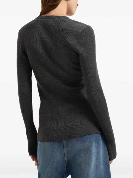 Tricouri Brunello Cucinelli Long sleeve wool ribbed jersey T-shirt with shiny trim GRAFITE Femei (BM 18976540) 4