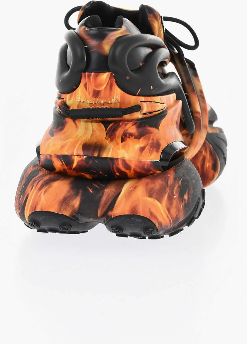 Sneakers Balmain Patterned Neoprene And Leather Flaming Unicorn Sneakers Orange Barbati (BM 18977260) 2