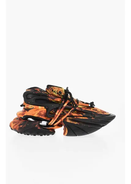 Sneakers Balmain Patterned Neoprene And Leather Flaming Unicorn Sneakers Orange Barbati (BM 18977260) 3