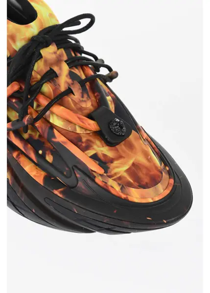 Sneakers Balmain Patterned Neoprene And Leather Flaming Unicorn Sneakers Orange Barbati (BM 18977260) 4