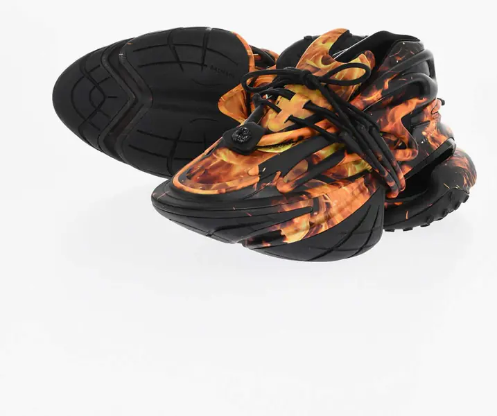 Sneakers Balmain Patterned Neoprene And Leather Flaming Unicorn Sneakers Orange Barbati (BM 18977260) 1