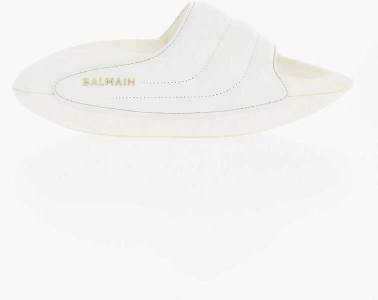 Sandale fara toc Balmain Quilted Leather B-It-Puffy Sandals With Golden Logo And Chun White Femei (BM 18977275) 2