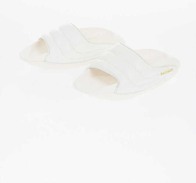 Sandale fara toc Balmain Quilted Leather B-It-Puffy Sandals With Golden Logo And Chun White Femei (BM 18977275) 1