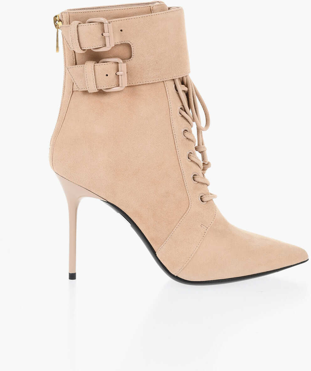 Botine Balmain Suede Uria Ankle Boots With Back Zip Heel 9Cm Pink Femei (BM 18977287) 2