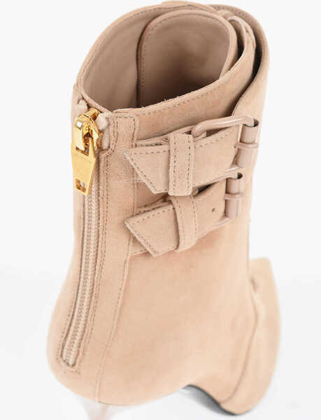 Botine Balmain Suede Uria Ankle Boots With Back Zip Heel 9Cm Pink Femei (BM 18977287) 4