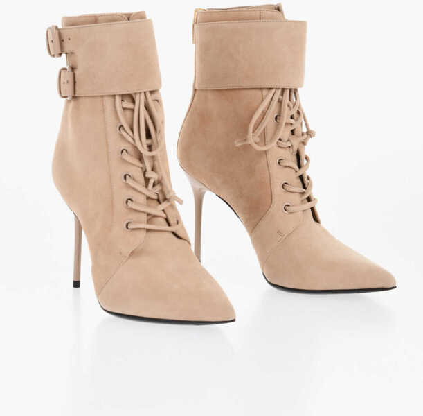 Botine Balmain Suede Uria Ankle Boots With Back Zip Heel 9Cm Pink Femei (BM 18977287) 1