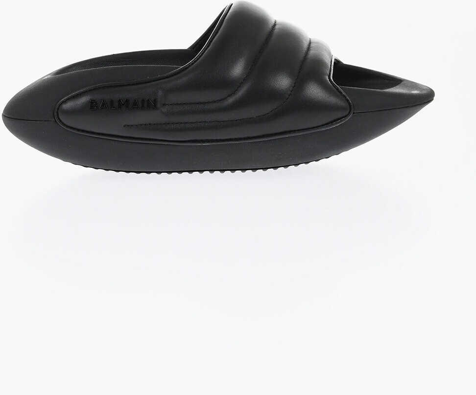 Sandale fara toc Balmain Quilted Leather B-It Sandals With Chunky Sole Black Femei (BM 18977296) 2