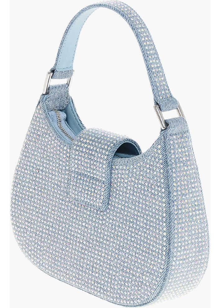 Genti de mana Self-Portrait Denim Crescent Handbag With Decorative Bow And Rhinestones Blue Femei (BM 18977338) 2