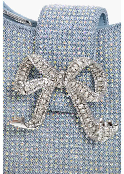 Genti de mana Self-Portrait Denim Crescent Handbag With Decorative Bow And Rhinestones Blue Femei (BM 18977338) 4