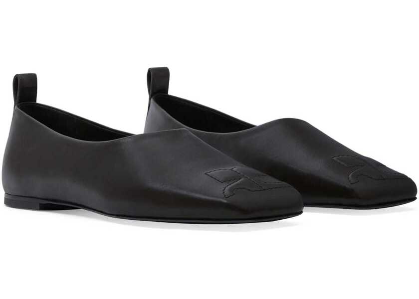 Balerini casual COURRGES Squared Toe Leather Ballet Flats Black Femei (BM 18977377) 2