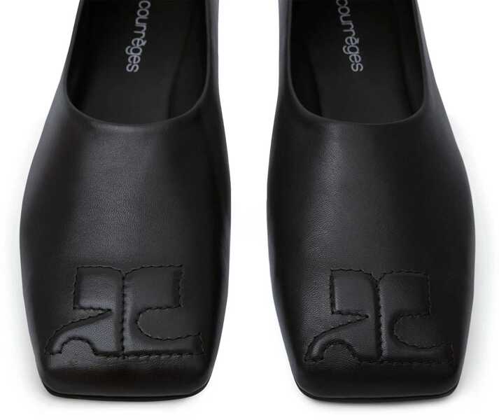 Balerini casual COURRGES Squared Toe Leather Ballet Flats Black Femei (BM 18977377) 4