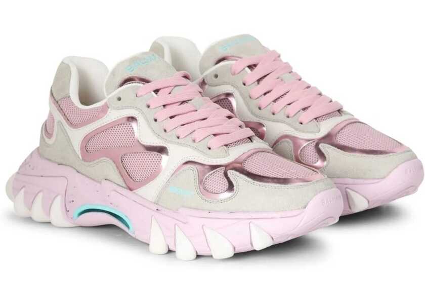 Sneakers Balmain Suede And Mesh B-East Low Top Sneakers With Contrasting Deta Pink Femei (BM 18977455) 2