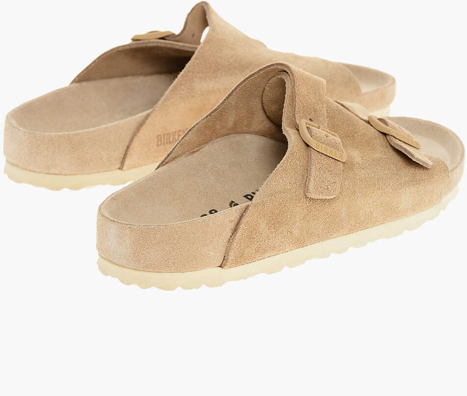 Sandale fara toc Birkenstock Suede Zurich Sandals With Double Buckle Brown Femei (BM 18977464) 2