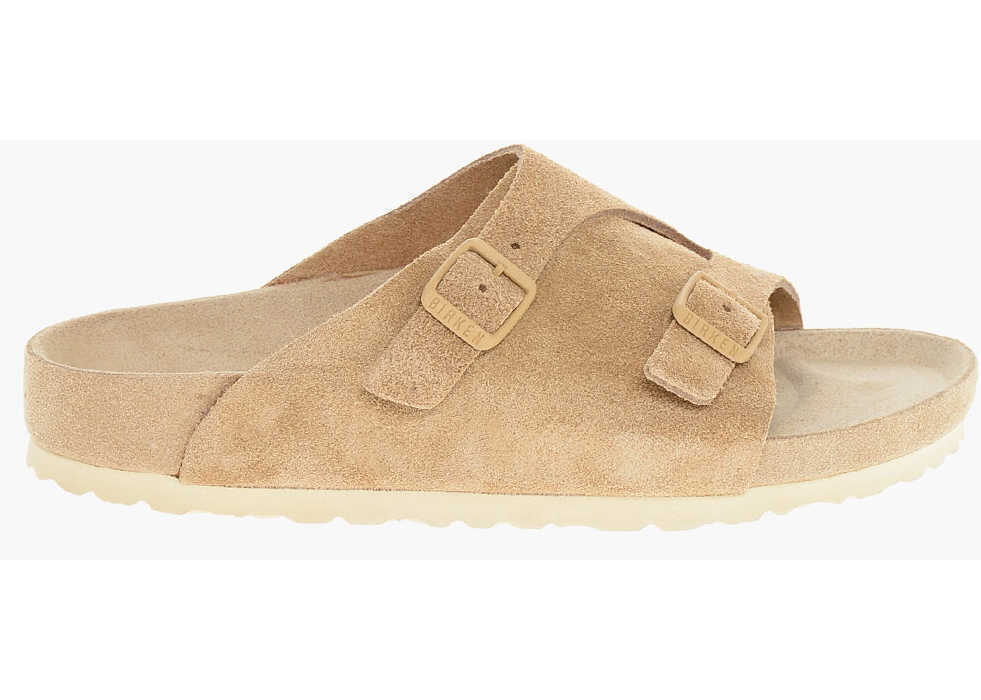 Sandale fara toc Birkenstock Suede Zurich Sandals With Double Buckle Brown Femei (BM 18977464) 3