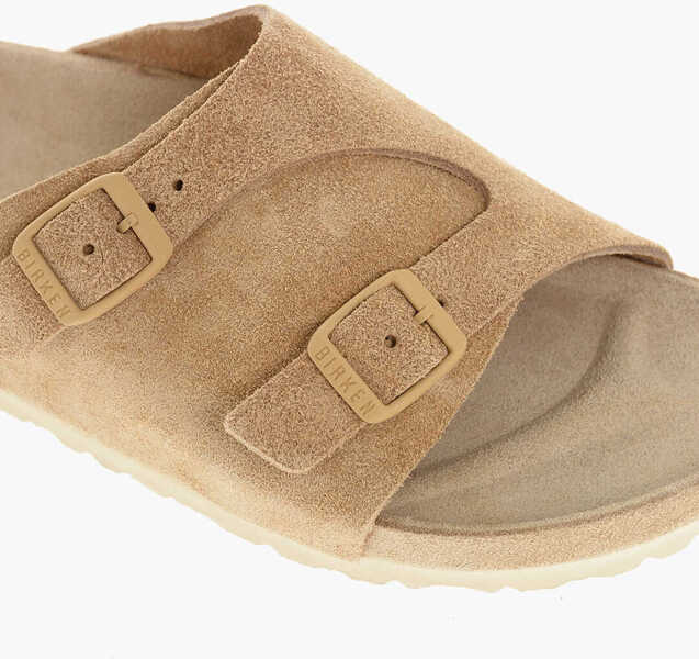Sandale fara toc Birkenstock Suede Zurich Sandals With Double Buckle Brown Femei (BM 18977464) 4