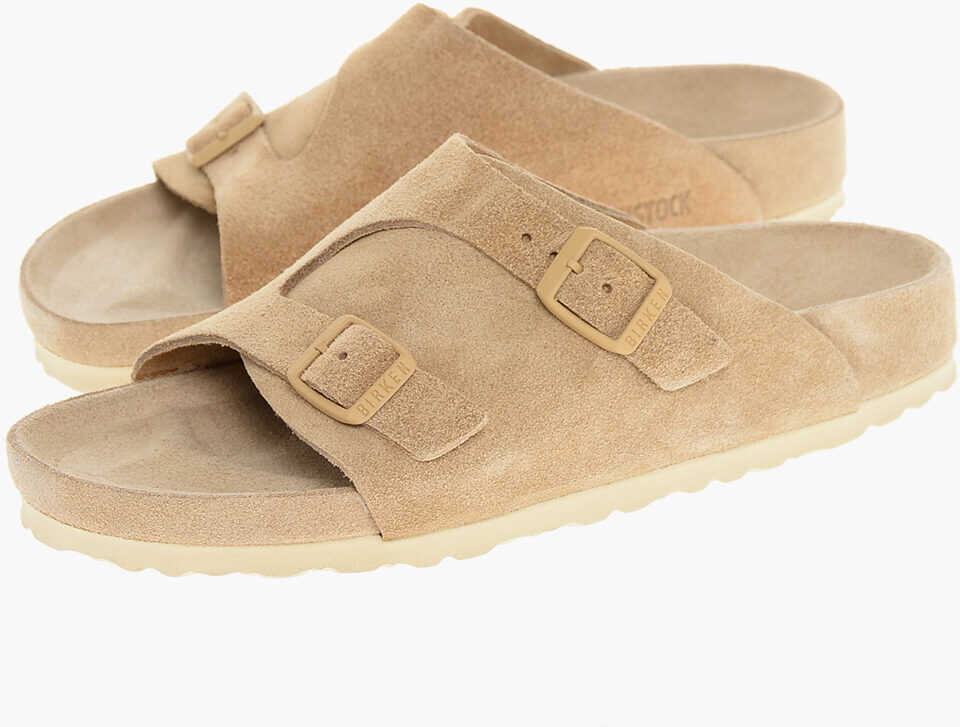 Sandale fara toc Birkenstock Suede Zurich Sandals With Double Buckle Brown Femei (BM 18977464) 1