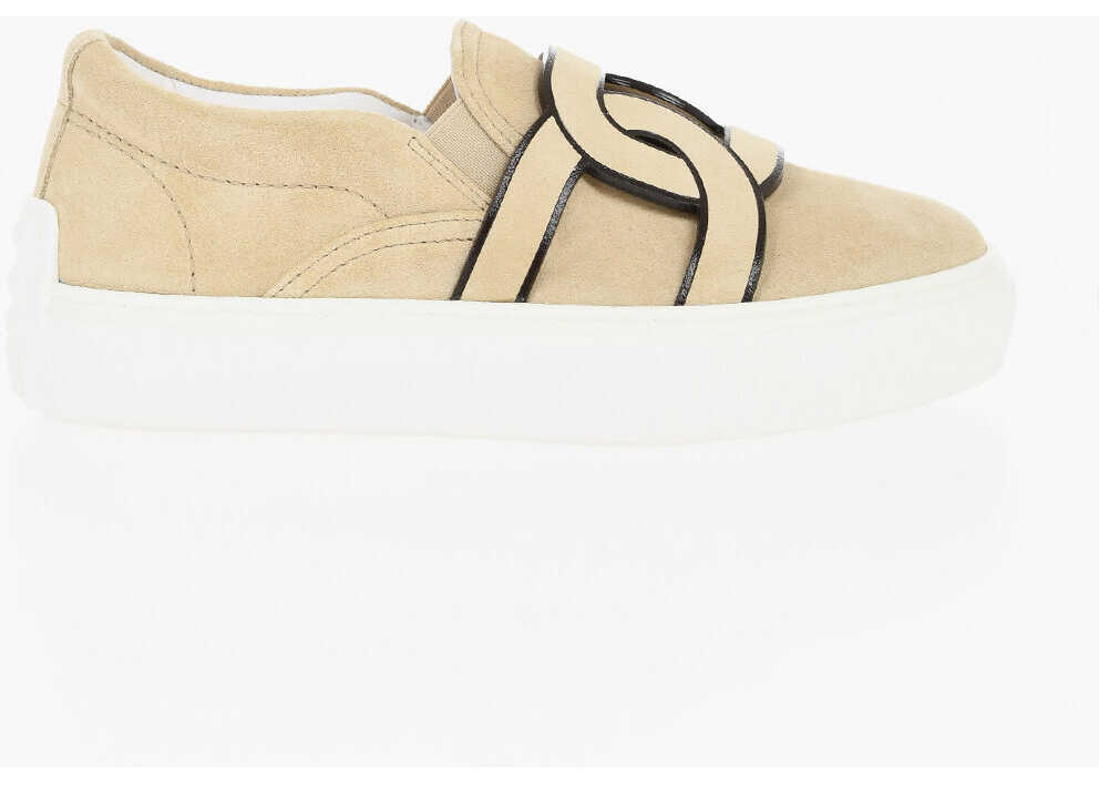 Sneakers TODS Suede Slip On Sneakers With Front Logo Beige Femei (BM 18977488) 3