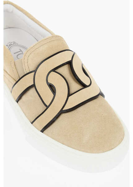 Sneakers TODS Suede Slip On Sneakers With Front Logo Beige Femei (BM 18977488) 4