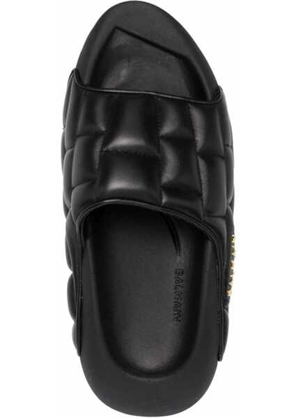Sandale fara toc Balmain Quilted Leather B-It Sandals With Golden Logo And Chunky Sol Black Femei (BM 18977512) 4
