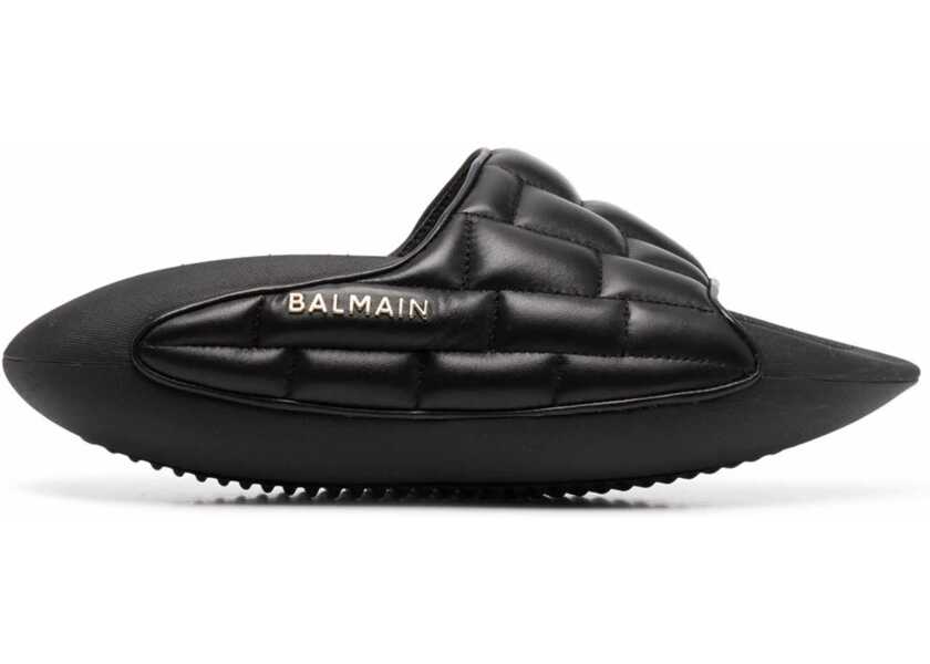 Sandale fara toc Balmain Quilted Leather B-It Sandals With Golden Logo And Chunky Sol Black Femei (BM 18977512) 1