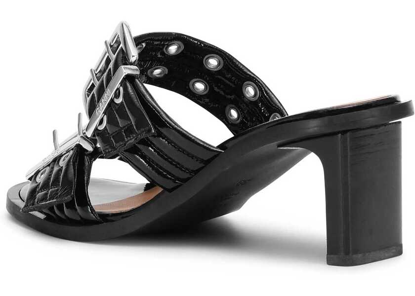 Sandale cu toc Ganni Faux Leather Mules With Double Silver-Tone Buckle Heel 7Cm Black Femei (BM 18977557) 3