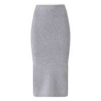 Fuste Grey Skirt With Ribbed High Waist And Logo Patch On The Rear In Wool Woman Femei