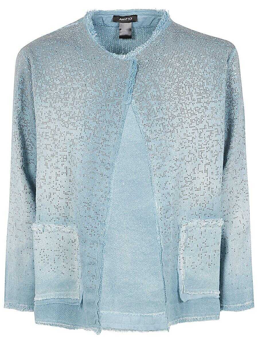 Geci AVANT TOI Avant Toi Round Neck Micro Mat Stitch Jacket With Studs And Rhinestones Clothing BLUE Femei (BM 18979212) 1