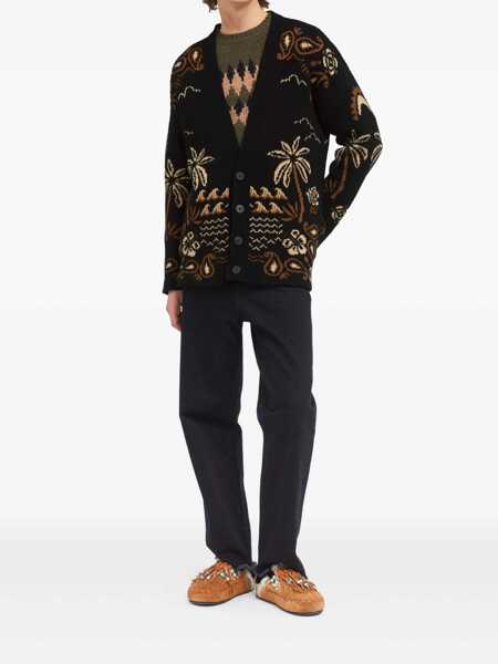 Cardigane ALANUI Alanui Alanui Black Cardigan With Tropical Pattern Black Barbati (BM 18984510) 3