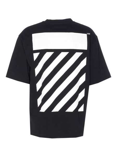 Tricouri Off-White Black Crewneck T-Shirt With Logo Lettering On The Front And Maxi Diagonal Motif On The Rear In Cotton Man Black Barbati (BM 18984990) 2