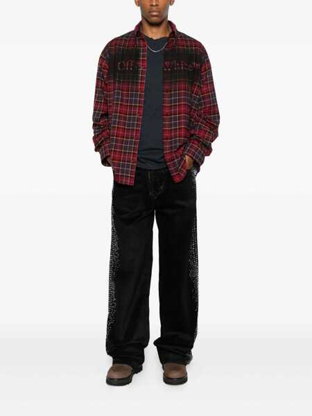 Camasi Off-White Bordeaux Shirt With Maxi Logo Lettering On The Front And All-Over Check Motif In Wool Man Red Barbati (BM 18985005) 2