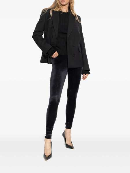 Pantaloni casual Versace Versace Versace Leggings In Black Velvet With Logo Black Femei (BM 18988716) 2