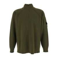 Tricouri Polo Green Turtleneck Sweater With Logo Plaque On The Sleeve In Wool Man Barbati