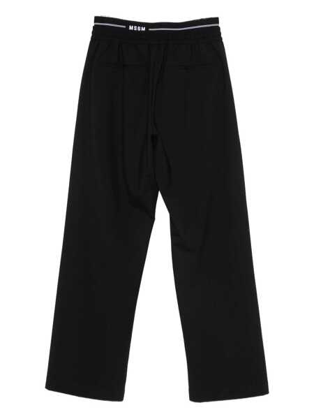 Pantaloni MSGM Msgm Black Wool Pants With Elastic Waistband And White Logo Black Barbati (BM 18989586) 2