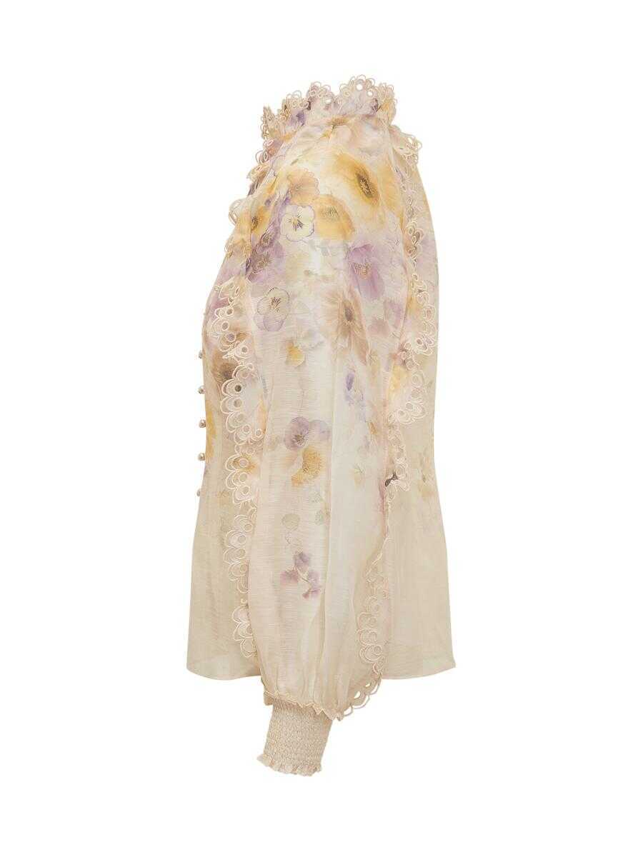 Bluze ZIMMERMANN Zimmermann Zimmermann Silk Blouse With Print Beige Femei (BM 18989793) 3