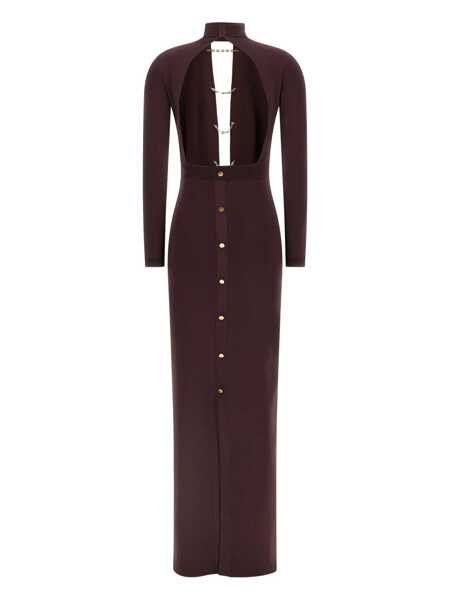 Rochii Elisabetta Franchi Elisabetta Franchi Long Knit Viscose Dress With Merlot Jewel Cufflink Detail Red Femei (BM 18990600) 2