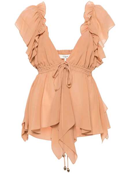 Topuri Chloe Chlo Ruffled Silk Top PINK Femei (BM 18991512) 1