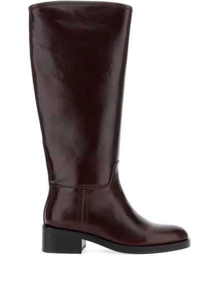 Bocanci Jeffrey Campbell Brown Knee High Boots With Block Heel In Leather Woman BROWN Femei (BM 18992700) 1