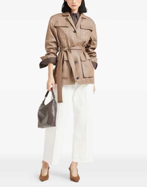 Jachete Brunello Cucinelli Safari Jacket in Sparkling Twill TABACCO Femei (BM 18994675) 2