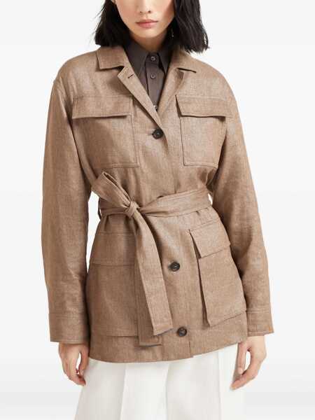 Jachete Brunello Cucinelli Safari Jacket in Sparkling Twill TABACCO Femei (BM 18994675) 3
