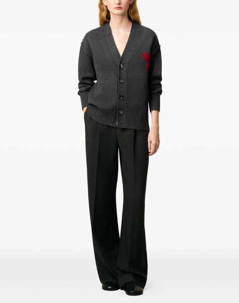 Cardigane AMI Paris Ami De Coeur Cardigan GRIS CHINE / ROUGE Barbati (BM 18994789) 2