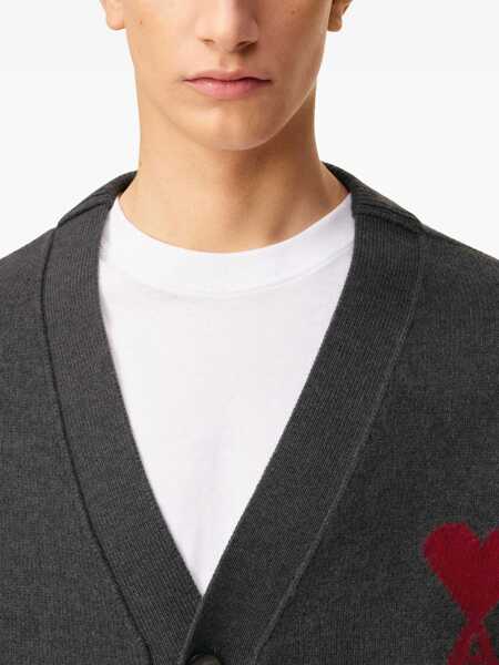 Cardigane AMI Paris Ami De Coeur Cardigan GRIS CHINE / ROUGE Barbati (BM 18994789) 5