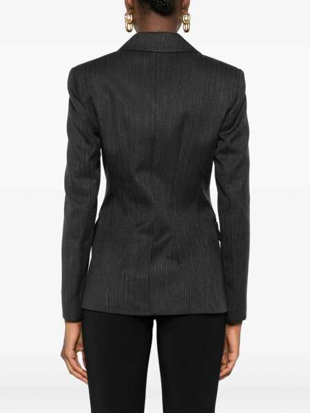 Sacouri Liu Jo Liu Jo Double-Breasted Pinstriped Blazer GREY Femei (BM 18999840) 4