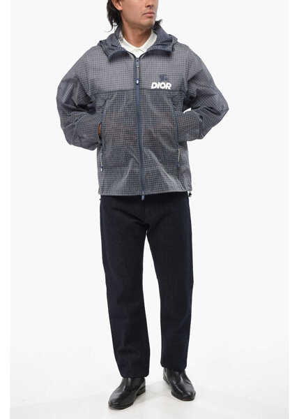 Jachete Dior Parley Checked Nylon Windbreaker Jacket With Hood Blue Barbati (BM 19007317) 4